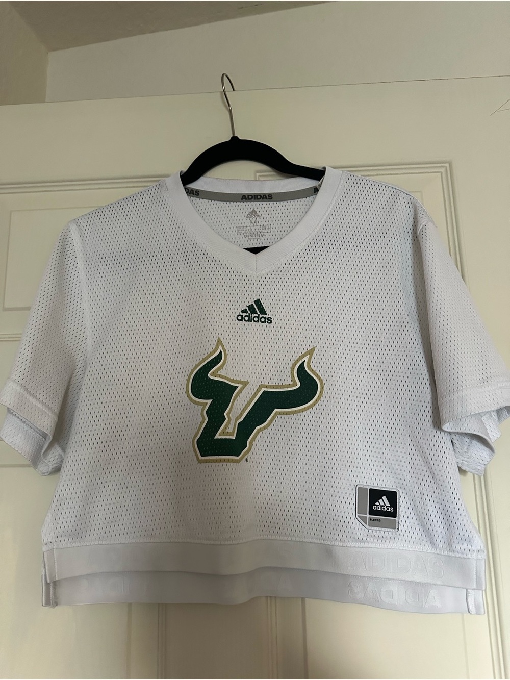 Adidas White USF Bulls Cropped Jersey Top
